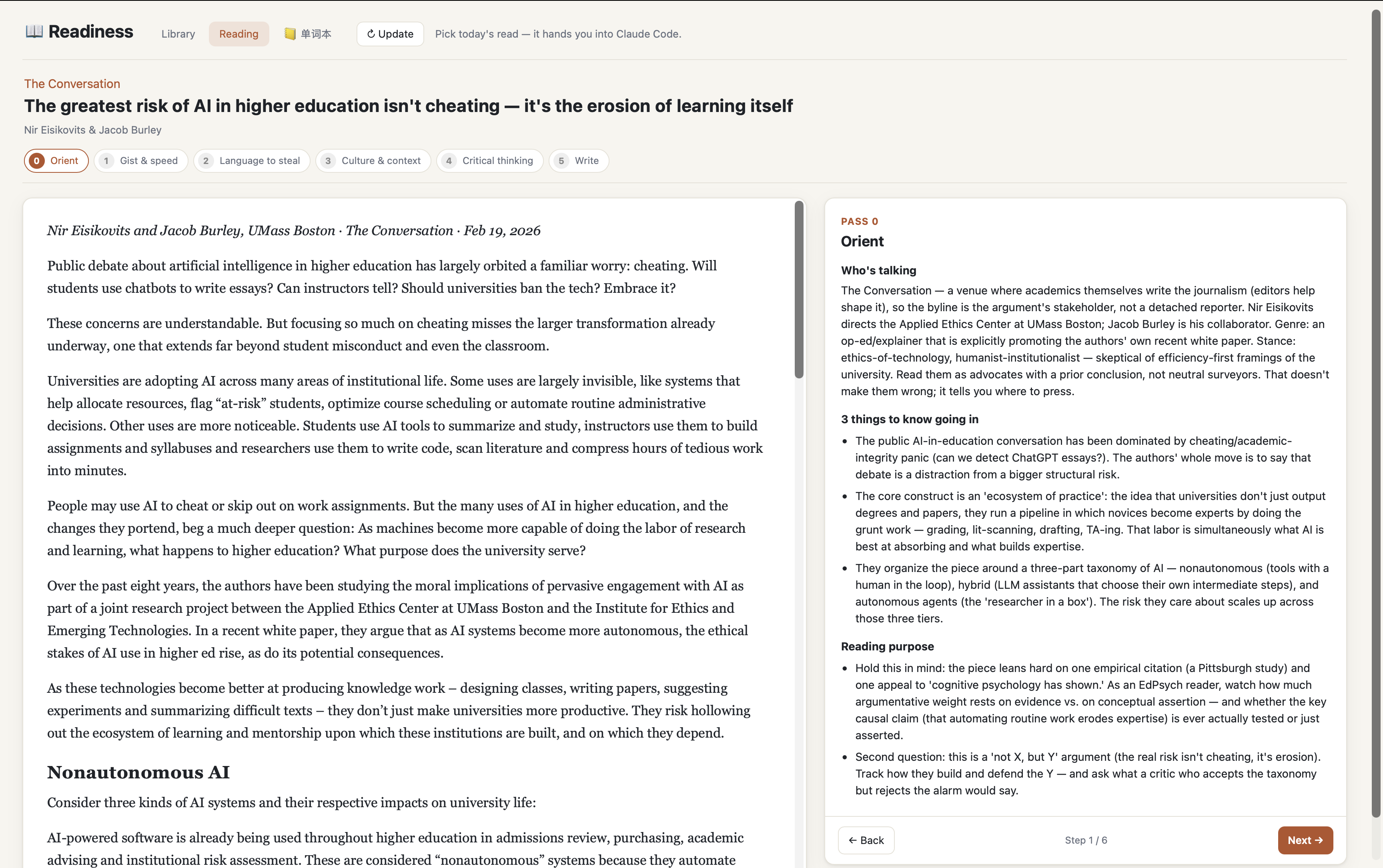 Reading with AI coach